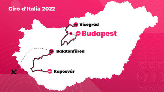 Die ungarische Route des Giro d'Italia 2022, mit  Karten und Zeitpunkten